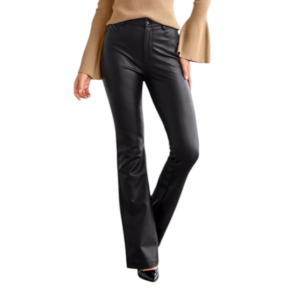 Boston Proper Women’s Sexy Black Biker-core Faux Leather Flare Pants Size 2